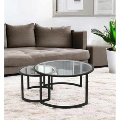 Homeroots Set Of Two Black Glass And Steel Round Sled Nested Coffee ... in Creating a Stylish Living Space with Nested Coffee Table Sets